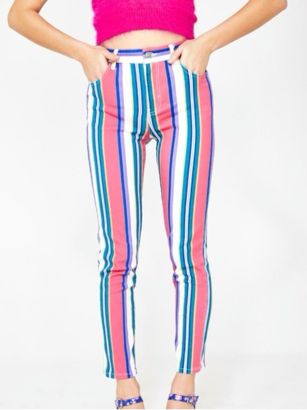 DELIA*S DOLL KILL Striped Multicolored Rainbow Pants Y2K